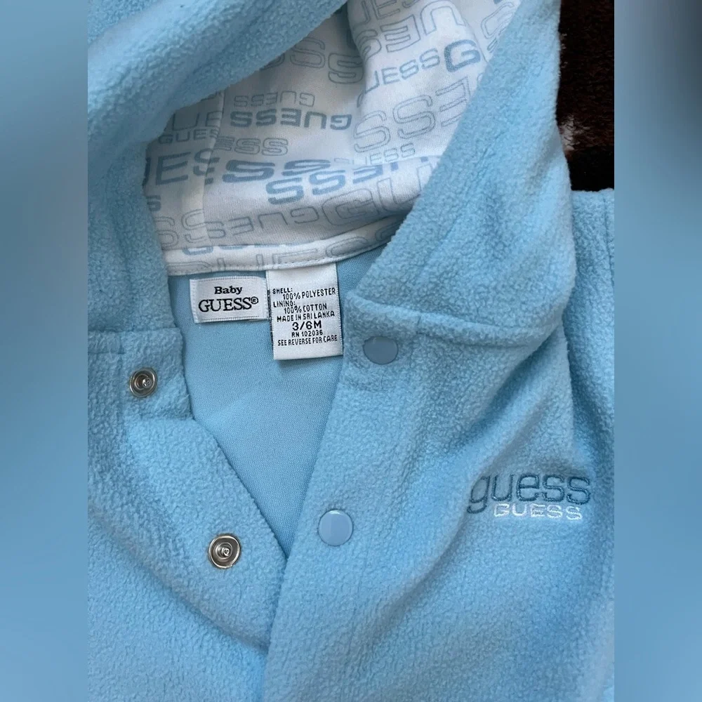 NWT Baby Guess Fuzzy Hooded Onesie Sleeper in Blue | Sz: 3-6MO